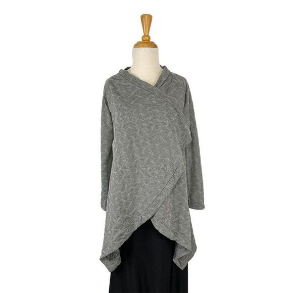 Matti Mamane S Grey Print Round Cardigan  Art To Wear Lagenlook Waterfall Hem - Picture 4 of 10